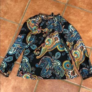 Navy J Crew silk paisley blouse